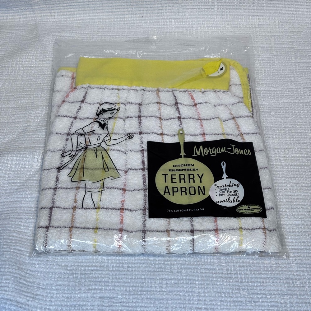 Vintage Morgan-Jones Yellow Trim Terry Apron - Rare Grid Design (NOS)